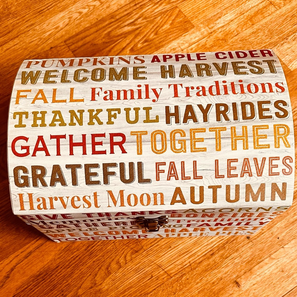 Decorative box - thick board. Harvest / Thanksgiving theme metal / cord accents